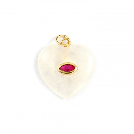 Bild von 1 Stück Umweltfreundlich Messing und Rosenquarz Valentinstag Charms 18K Echtgold plattiert Hellrosa Herz Fuchsie Kubischer Zirkon 25mm x 20mm