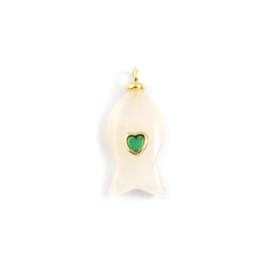 Imagen de 1 Unidad Respetuoso del Medio Ambiente Latón & cuarzo rosa Joyería del océano Colgantes 18K Oro Real Chapado Color rosa Pez Corazón Verde Circón Artificial 27mm x 12mm