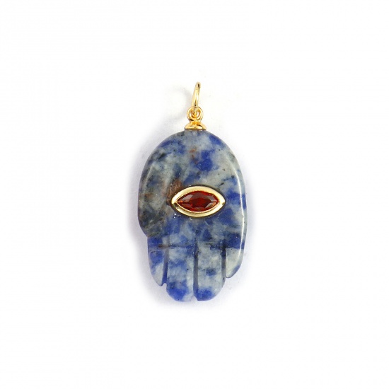 Imagen de 1 Unidad Respetuoso del Medio Ambiente Latón & Gema Colgantes 18K Oro Real Chapado Azul Mano Marrón Circón Artificial 3cm x 1.5cm