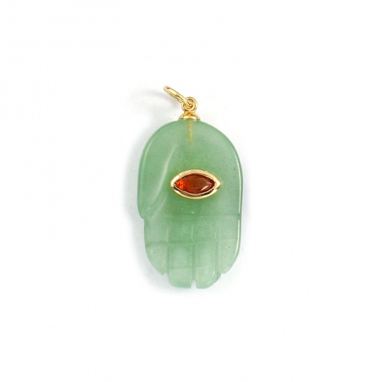 Imagen de 1 Unidad Respetuoso del Medio Ambiente Latón & Aventurine Colgantes 18K Oro Real Chapado Verde Mano Marrón Circón Artificial 3cm x 1.5cm