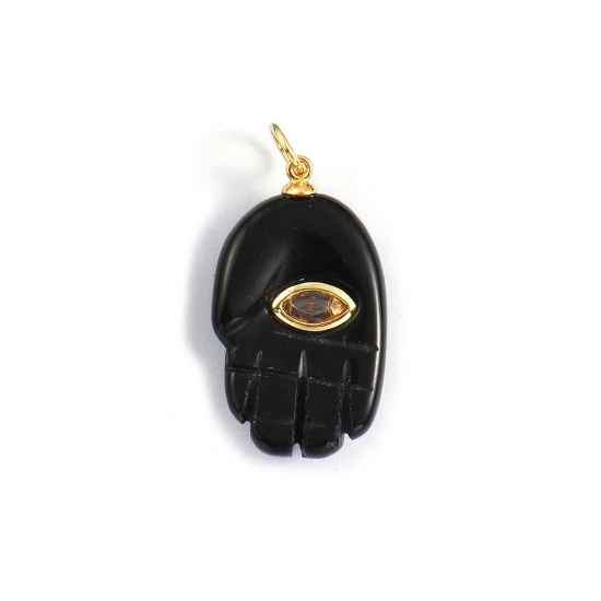 Imagen de 1 Unidad Respetuoso del Medio Ambiente Latón & ágata Colgantes 18K Oro Real Chapado Negro Mano Claro Circón Artificial 3cm x 1.5cm