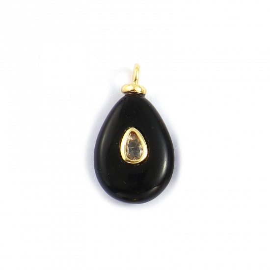 Imagen de 1 Unidad Respetuoso del Medio Ambiente Latón & ágata Geométrico Colgantes 18K Oro Real Chapado Negro Gota Claro Circón Artificial 23mm x 13mm