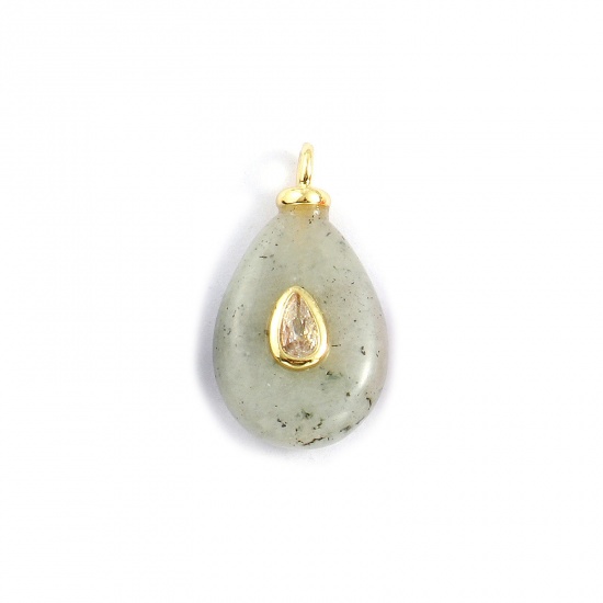 Imagen de 1 Unidad Respetuoso del Medio Ambiente Latón & Spectrolite Geométrico Colgantes 18K Oro Real Chapado Gris Francés Gota Claro Circón Artificial 23mm x 13mm