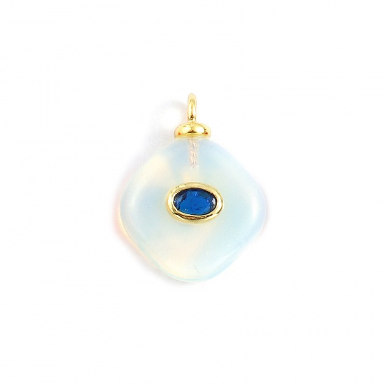 Imagen de 1 Unidad Respetuoso del Medio Ambiente Latón & Ópalo Geométrico Colgantes 18K Oro Real Chapado Blanco Diamond Azul Marino Circón Artificial 21mm x 16mm