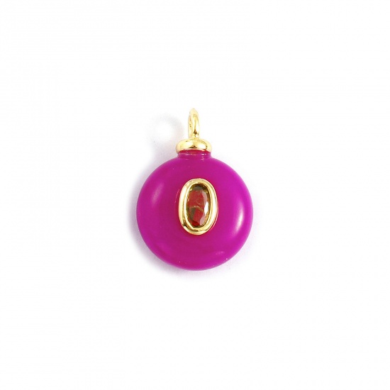 Imagen de 1 Unidad Respetuoso del Medio Ambiente Latón & Jade Geométrico Colgantes 18K Oro Real Chapado Fucsia Ronda Champán Circón Artificial 18mm x 13mm