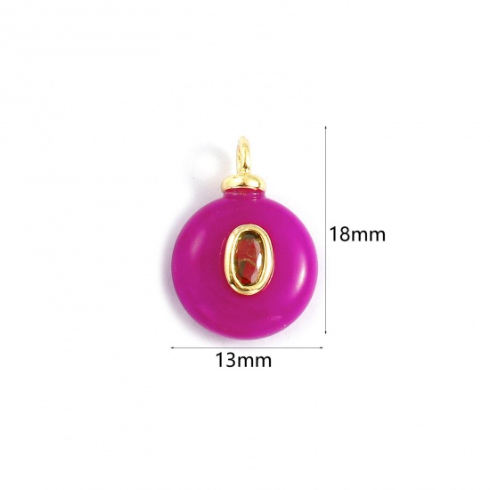 Imagen de 1 Unidad Respetuoso del Medio Ambiente Latón & Jade Geométrico Colgantes 18K Oro Real Chapado Fucsia Ronda Champán Circón Artificial 18mm x 13mm