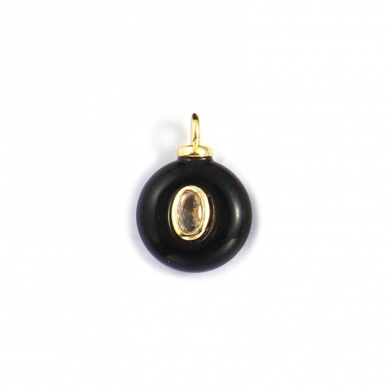 Imagen de 1 Unidad Respetuoso del Medio Ambiente Latón & ágata Geométrico Colgantes 18K Oro Real Chapado Negro Ronda Claro Circón Artificial 18mm x 13mm