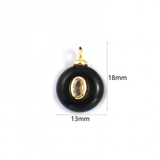 Imagen de 1 Unidad Respetuoso del Medio Ambiente Latón & ágata Geométrico Colgantes 18K Oro Real Chapado Negro Ronda Claro Circón Artificial 18mm x 13mm