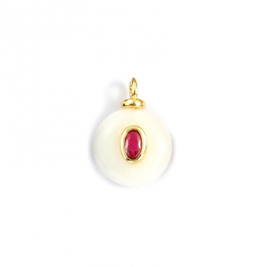 Imagen de 1 Unidad Respetuoso del Medio Ambiente Latón & Jade Geométrico Colgantes 18K Oro Real Chapado Blanco Ronda Fucsia Circón Artificial 18mm x 13mm
