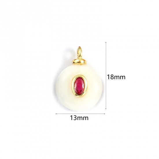 Imagen de 1 Unidad Respetuoso del Medio Ambiente Latón & Jade Geométrico Colgantes 18K Oro Real Chapado Blanco Ronda Fucsia Circón Artificial 18mm x 13mm