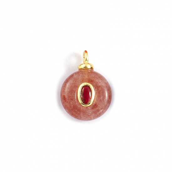 Imagen de 1 Unidad Respetuoso del Medio Ambiente Latón & Cuarzo Fresa Geométrico Colgantes 18K Oro Real Chapado Pale Pinkish Gray Ronda Fucsia Circón Artificial 18mm x 13mm