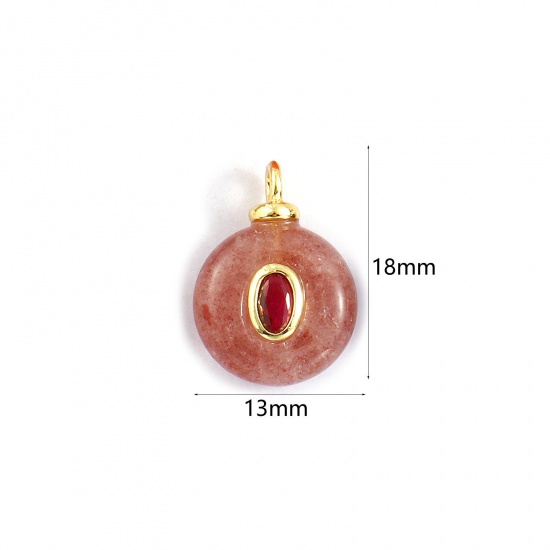 Imagen de 1 Unidad Respetuoso del Medio Ambiente Latón & Cuarzo Fresa Geométrico Colgantes 18K Oro Real Chapado Pale Pinkish Gray Ronda Fucsia Circón Artificial 18mm x 13mm