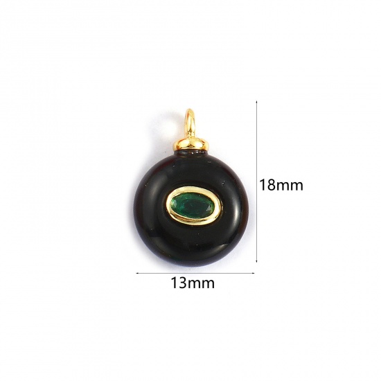 Imagen de 1 Unidad Respetuoso del Medio Ambiente Latón & ágata Geométrico Colgantes 18K Oro Real Chapado Negro Ronda Verde Circón Artificial 18mm x 13mm