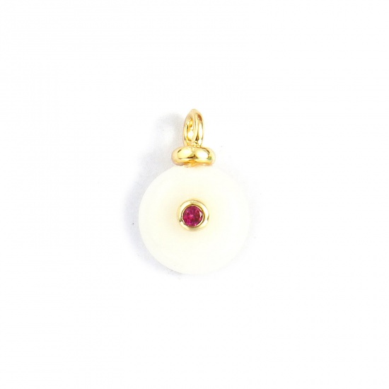 Imagen de 1 Unidad Respetuoso del Medio Ambiente Latón & Jade Geométrico Colgantes 18K Oro Real Chapado Blanco Ronda Fucsia Circón Artificial 15mm x 10mm