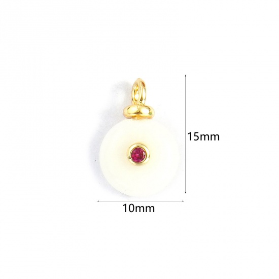 Imagen de 1 Unidad Respetuoso del Medio Ambiente Latón & Jade Geométrico Colgantes 18K Oro Real Chapado Blanco Ronda Fucsia Circón Artificial 15mm x 10mm