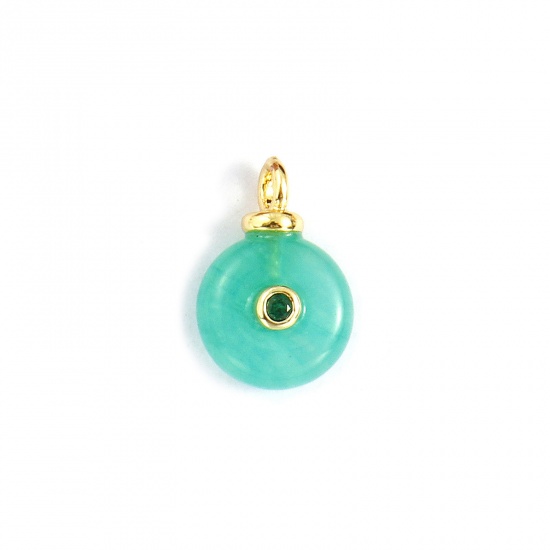 Imagen de 1 Unidad Respetuoso del Medio Ambiente Latón & Gema Geométrico Colgantes 18K Oro Real Chapado Verde Ronda Verde Circón Artificial 15mm x 10mm