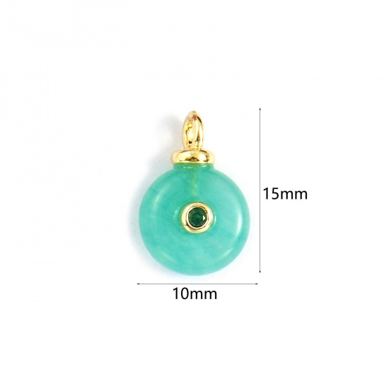 Imagen de 1 Unidad Respetuoso del Medio Ambiente Latón & Gema Geométrico Colgantes 18K Oro Real Chapado Verde Ronda Verde Circón Artificial 15mm x 10mm