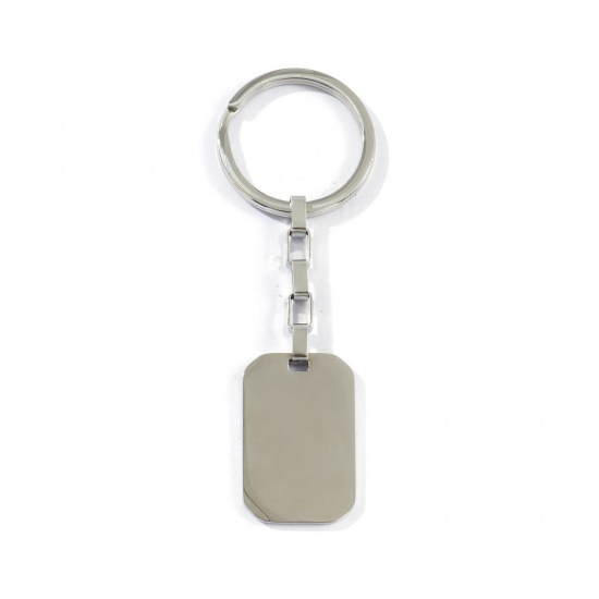 Picture of 1 Piece Eco-friendly 304 Stainless Steel Blank Stamping Tags Keychain & Keyring Silver Tone Octagon Mirror Polishing 9.5cm x 3.2cm