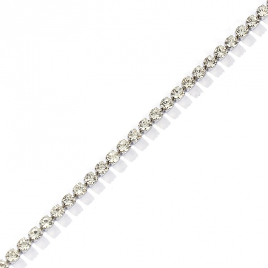 Immagine di 10 M Ecologico 304 Acciaio Inossidabile Catena della tazza Per Risultati di Creazione di Gioielli Fai-da-te Fatti a Mano Tono Argento Trasparente Strass 3mm
