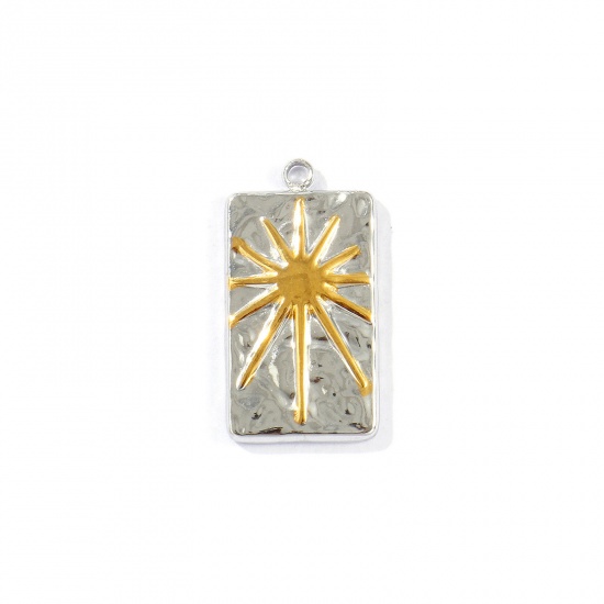 Picture of 2 PCs Eco-friendly PVD Vacuum Plating Waterproof Anti-Tarnish Hypoallergenic 304 Stainless Steel Galaxy Charms 18K Real Gold Plated & Silver Tone Rectangle Star Two Tone 25.5mm x 13.5mm