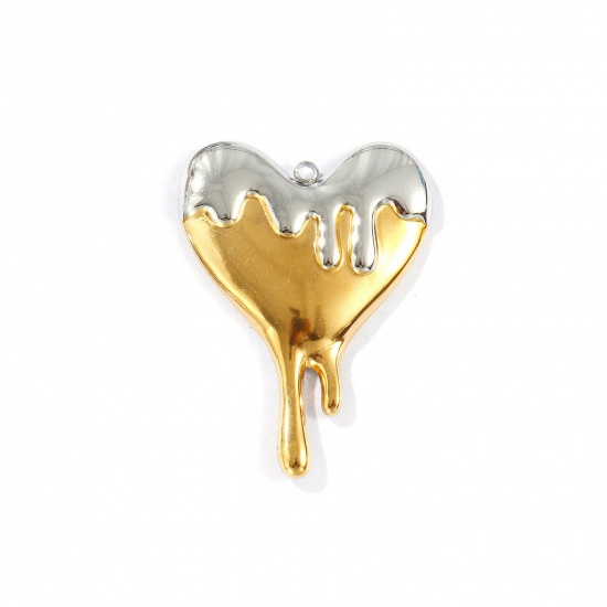 Picture of 2 PCs Eco-friendly PVD Vacuum Plating Waterproof Anti-Tarnish Hypoallergenic 304 Stainless Steel Valentine's Day Pendants 18K Real Gold Plated & Silver Tone Heart Two Tone 4cm x 2.9cm