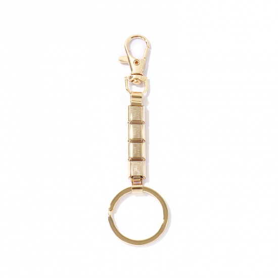 Picture of 1 Piece 304 Stainless Steel & Zinc Based Alloy Italian Charm Keychain & Keyring Wholesale Light Golden Detachable 10cm x 3cm