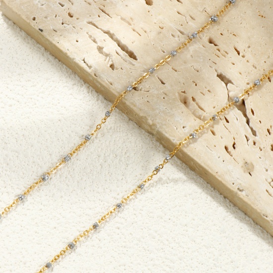 Immagine di 10 M Placcatura Sottovuoto PVD Ecologica 304 Acciaio Inossidabile Catena a Cavo Per Risultati di Creazione di Gioielli Fai-da-te Fatti a Mano Placcato Oro 18K Grigio Smalto 1.7mm