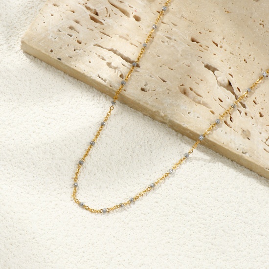 Immagine di 10 M Placcatura Sottovuoto PVD Ecologica 304 Acciaio Inossidabile Catena a Cavo Per Risultati di Creazione di Gioielli Fai-da-te Fatti a Mano Placcato Oro 18K Grigio Smalto 1.7mm