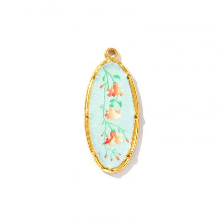 Imagen de 2 Unidades Recubrimiento al Vacío PVD Ecológico Impermeable Antioxidante Hipoalergénico 304 Acero Inoxidable Colgantes 18K Oro Real Chapado Multicolor Óvalo Flor Impreso 3.4cm x 1.4cm