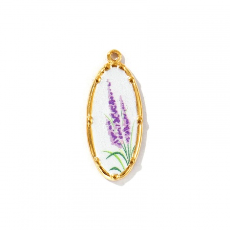 Imagen de 2 Unidades Recubrimiento al Vacío PVD Ecológico Impermeable Antioxidante Hipoalergénico 304 Acero Inoxidable Colgantes 18K Oro Real Chapado Multicolor Óvalo Flor Impreso 3.4cm x 1.4cm