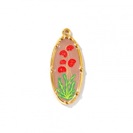 Imagen de 2 Unidades Recubrimiento al Vacío PVD Ecológico Impermeable Antioxidante Hipoalergénico 304 Acero Inoxidable Colgantes 18K Oro Real Chapado Multicolor Óvalo Flor Impreso 3.4cm x 1.4cm