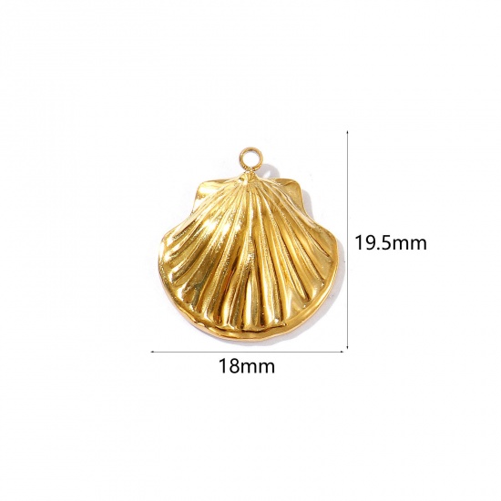 Picture of 2 PCs Eco-friendly PVD Vacuum Plating Waterproof Anti-Tarnish Hypoallergenic 304 Stainless Steel Ocean Jewelry Charms 18K Real Gold Plated Shell 19.5mm x 18mm