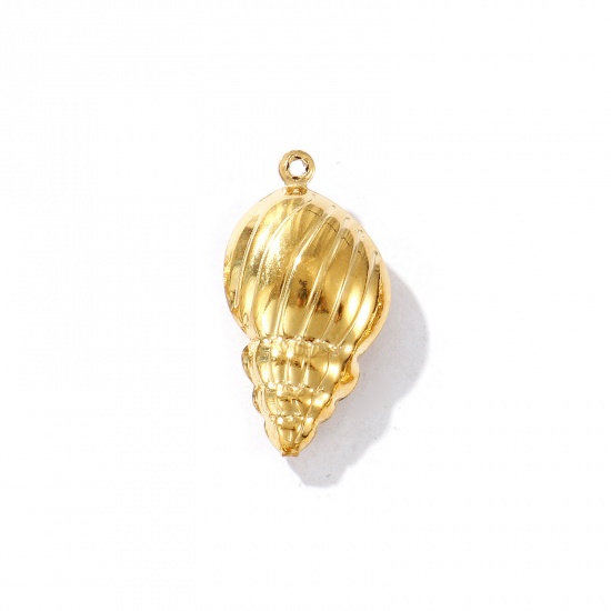 Picture of 2 PCs Eco-friendly PVD Vacuum Plating Waterproof Anti-Tarnish Hypoallergenic 304 Stainless Steel Ocean Jewelry Charms 18K Real Gold Plated Conch/ Sea Snail 3D 24mm x 13mm
