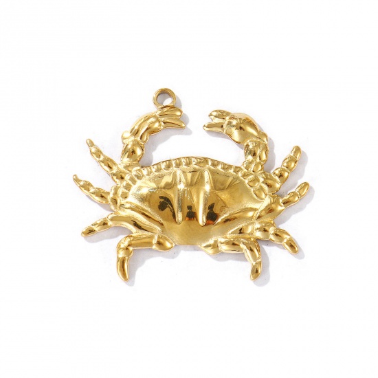 Picture of 2 PCs Eco-friendly PVD Vacuum Plating Waterproof Anti-Tarnish Hypoallergenic 304 Stainless Steel Ocean Jewelry Pendants 18K Real Gold Plated Crab Animal 3.9cm x 3.3cm