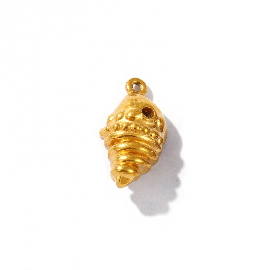 Picture of 2 PCs Eco-friendly PVD Vacuum Plating 304 Stainless Steel Charms 18K Gold Plated Conch/ Sea Snail Hollow 18mm x 10mm