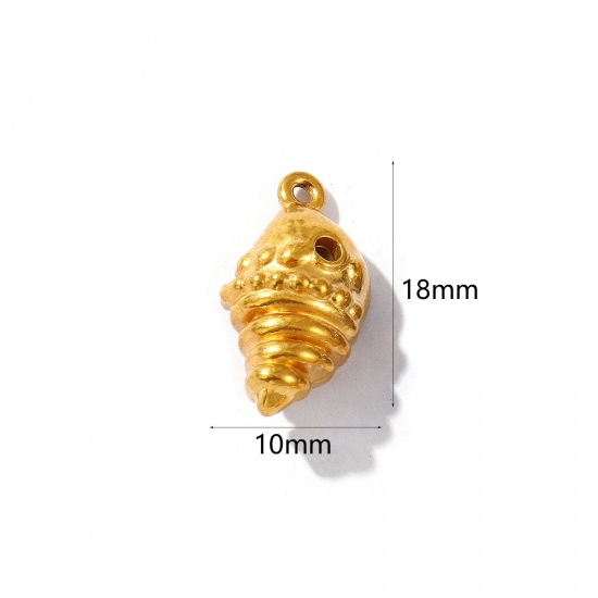 Picture of 2 PCs Eco-friendly PVD Vacuum Plating 304 Stainless Steel Charms 18K Gold Plated Conch/ Sea Snail Hollow 18mm x 10mm