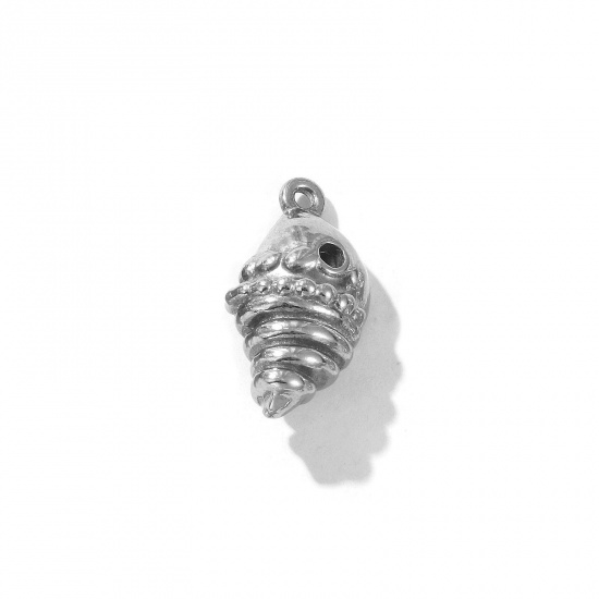Picture of 2 PCs Eco-friendly 304 Stainless Steel Charms Silver Tone Conch/ Sea Snail Hollow 18mm x 10mm