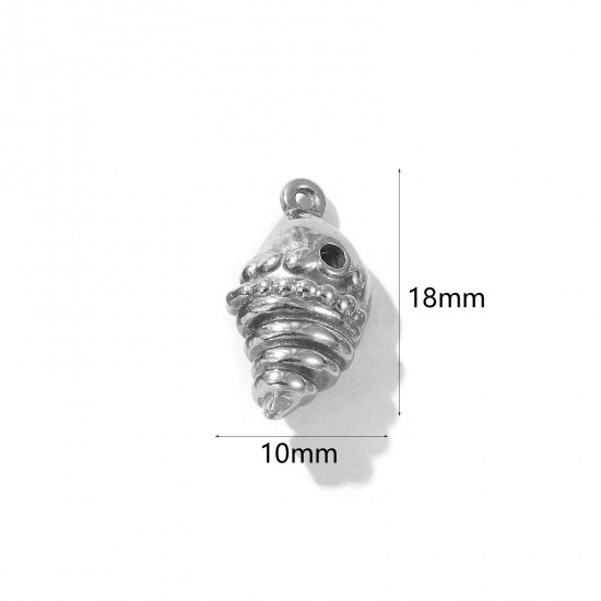 Picture of 2 PCs Eco-friendly 304 Stainless Steel Charms Silver Tone Conch/ Sea Snail Hollow 18mm x 10mm