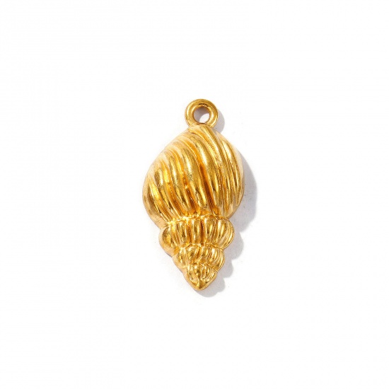 Picture of 2 PCs Eco-friendly PVD Vacuum Plating 304 Stainless Steel Charms 18K Gold Plated Conch/ Sea Snail 24mm x 12mm