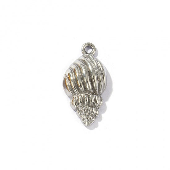 Picture of 2 PCs Eco-friendly 304 Stainless Steel Charms Silver Tone Conch/ Sea Snail 24mm x 12mm