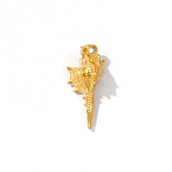 Picture of 2 PCs Eco-friendly PVD Vacuum Plating 304 Stainless Steel Charms 18K Gold Plated Conch/ Sea Snail 21mm x 10mm