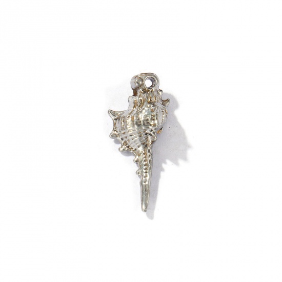 Picture of 2 PCs Eco-friendly 304 Stainless Steel Charms Silver Tone Conch/ Sea Snail 21mm x 10mm