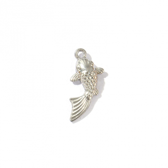 Picture of 5 PCs Eco-friendly 304 Stainless Steel Ocean Jewelry Charms Silver Tone Goldfish 3D 20mm x 9mm