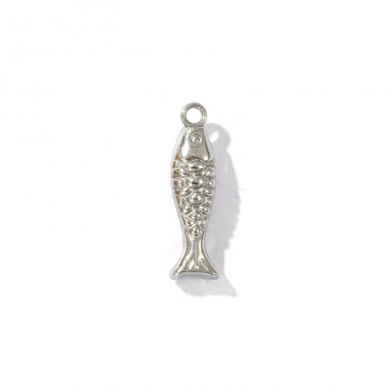 Picture of 5 PCs Eco-friendly 304 Stainless Steel Ocean Jewelry Charms Silver Tone Fish Animal 3D 20mm x 6mm