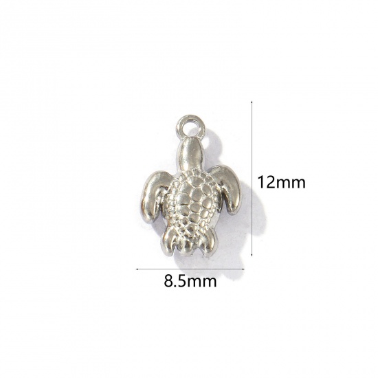 Picture of 5 PCs Eco-friendly 304 Stainless Steel Ocean Jewelry Charms Silver Tone Tortoise Animal 3D 12mm x 8.5mm