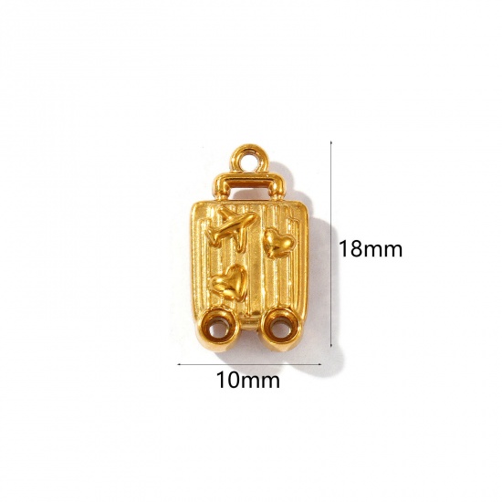 Picture of 2 PCs Eco-friendly PVD Vacuum Plating 304 Stainless Steel Travel Charms 18K Gold Plated Luggage Trolley Suitcase Airplane 18mm x 10mm