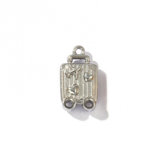 Picture of 2 PCs Eco-friendly 304 Stainless Steel Travel Charms Silver Tone Luggage Trolley Suitcase Airplane 18mm x 10mm