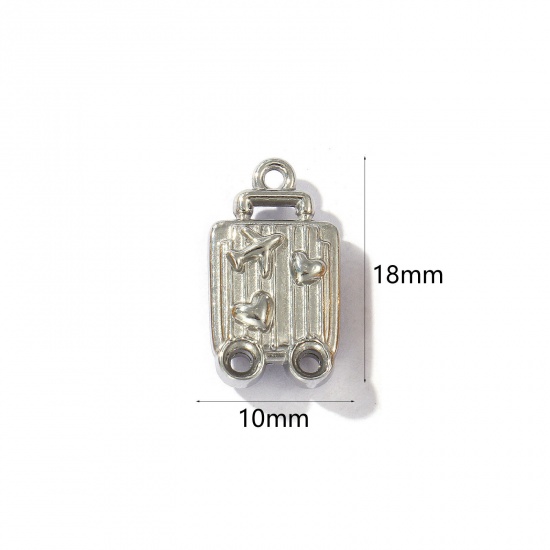 Picture of 2 PCs Eco-friendly 304 Stainless Steel Travel Charms Silver Tone Luggage Trolley Suitcase Airplane 18mm x 10mm