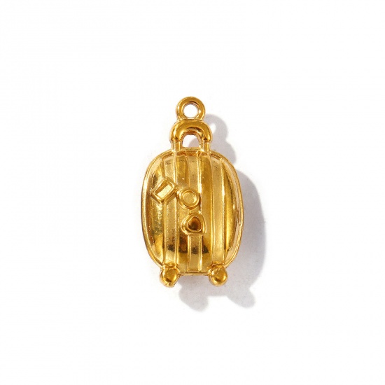 Picture of 2 PCs Eco-friendly PVD Vacuum Plating 304 Stainless Steel Travel Charms 18K Gold Plated Luggage Trolley Suitcase 21mm x 11mm