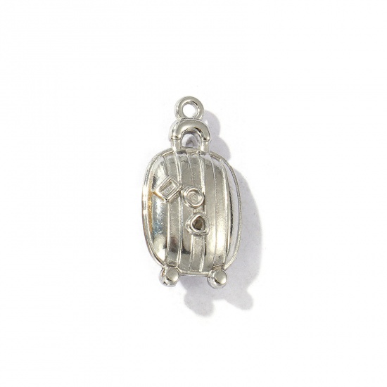 Picture of 2 PCs Eco-friendly 304 Stainless Steel Travel Charms Silver Tone Luggage Trolley Suitcase 21mm x 11mm